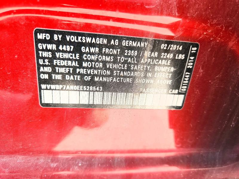 61682876 :رقم المزاد ، WVWBP7AN0EE528543 vin ، 2014 Volkswagen Cc مزاد بيع