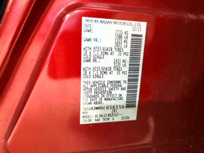 62459456 :رقم المزاد ، 5N1AR2MM9EC656556 vin ، 2014 Nissan Pathfinder مزاد بيع