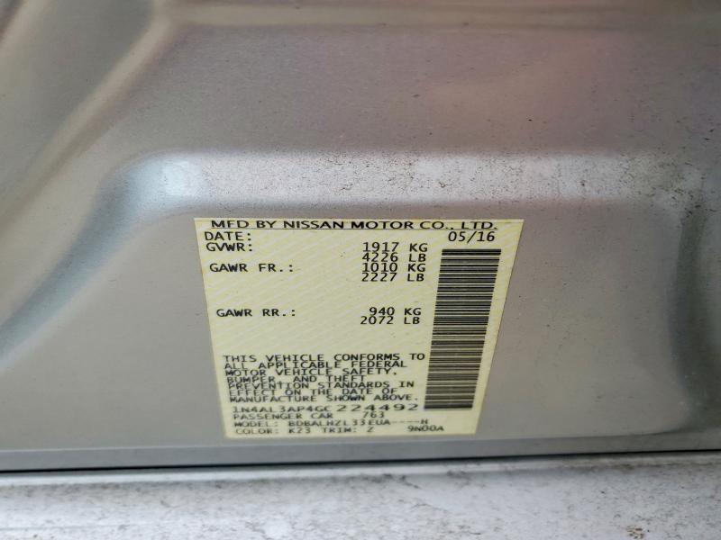 60255086 :رقم المزاد ، 1N4AL3AP4GC224492 vin ، 2016 Nissan Altima مزاد بيع