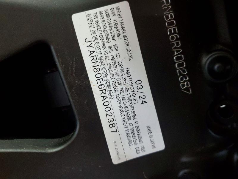 2024 Yamaha Mtm890 მანქანა იყიდება აუქციონზე, vin: JYARN80E6RA002387, აუქციონის ნომერი: 61234946