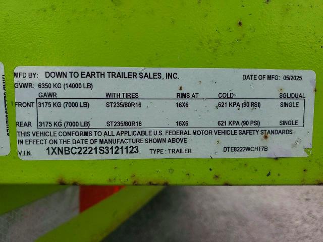 2025 Down 2 Earth Trailers მანქანა იყიდება აუქციონზე, vin: 1XNBC2221S3121123, აუქციონის ნომერი: 60355806