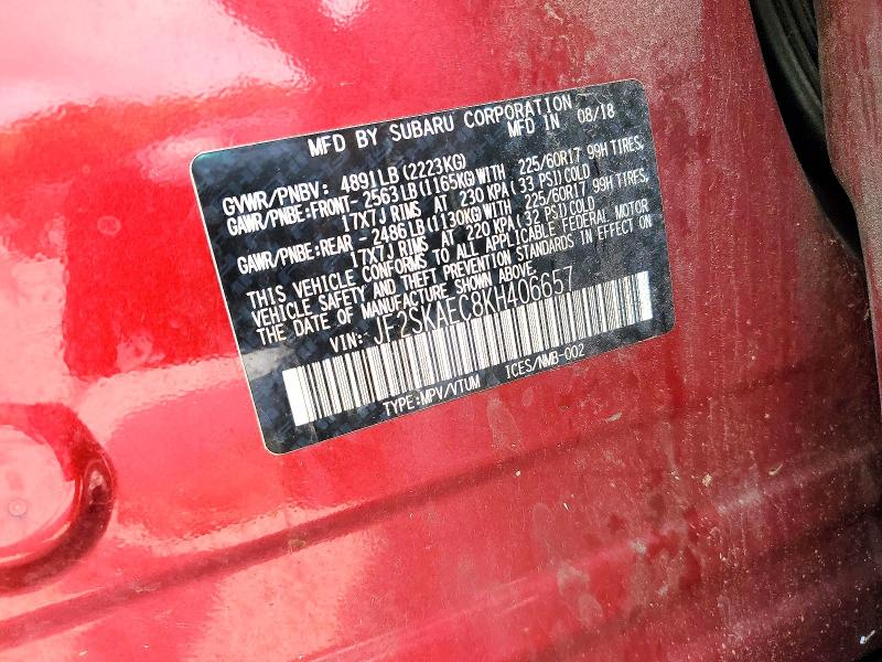 Продажа на аукционе авто 2019 Subaru Forester, vin: JF2SKAEC8KH406657, номер лота: 62780326