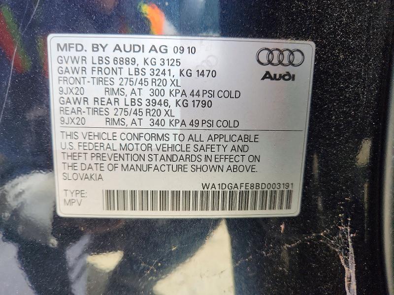 Aukcja sprzedaży 2011 Audi Q7, vin: WA1DGAFE8BD003191, numer aukcji: 62509036