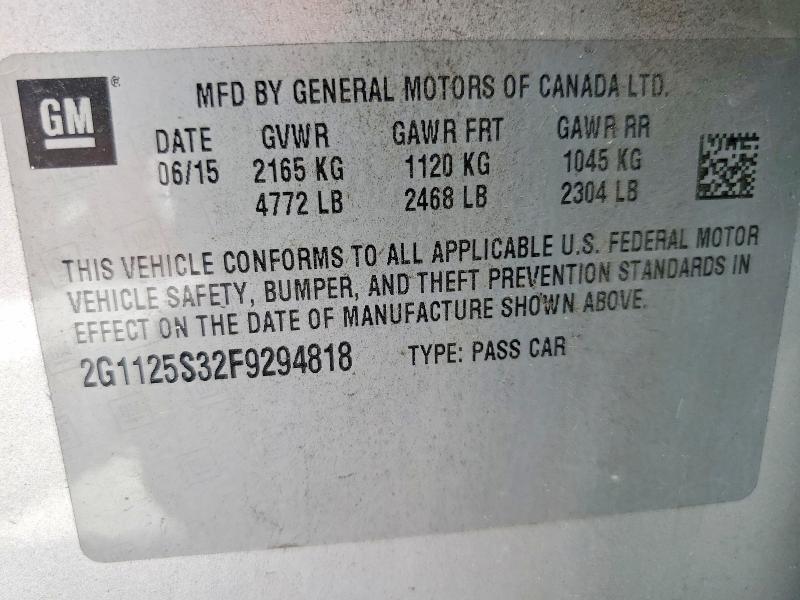 Продаж на аукціоні авто 2015 Chevrolet Impala, vin: 2G1125S32F9294818, номер лоту: 60331576