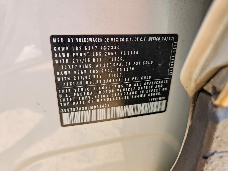 Продаж на аукціоні авто 2018 Volkswagen Tiguan, vin: 3VV3B7AX8JM031427, номер лоту: 63355576