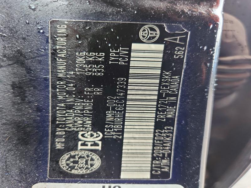 Aukcja sprzedaży 2014 Toyota Corolla, vin: 2T1BURHE6EC147339, numer aukcji: 62861056