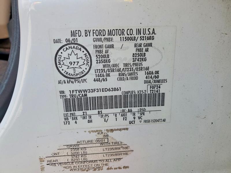 Продаж на аукціоні авто 2001 Ford F350, vin: 1FTWW33F31ED63861, номер лоту: 60697456