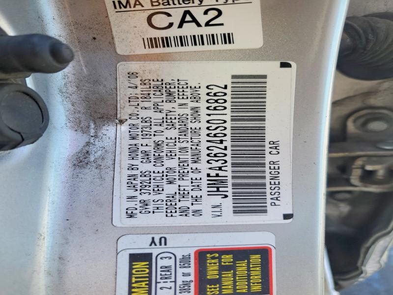 Aukcja sprzedaży 2006 Honda Civic, vin: JHMFA36246S016862, numer aukcji: 60856686