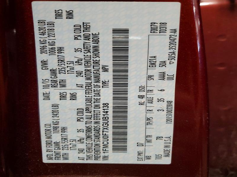 Aukcja sprzedaży 2016 Ford Escape, vin: 1FMCU0F7XGUB14138, numer aukcji: 60179116