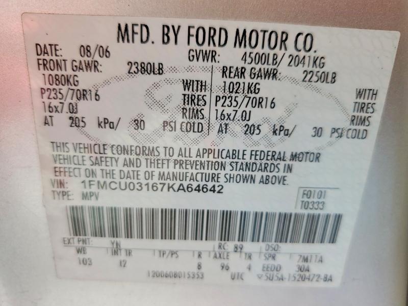 62082696 :رقم المزاد ، 1FMCU03167KA64642 vin ، 2007 Ford Escape مزاد بيع
