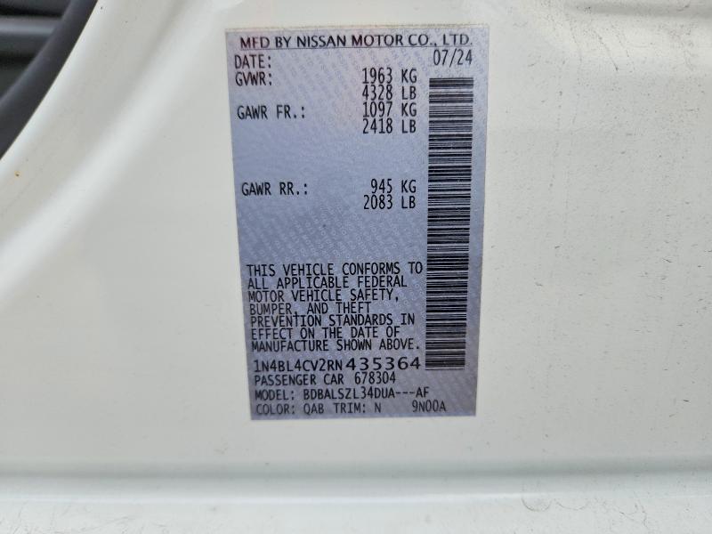 62326216 :رقم المزاد ، 1N4BL4CV2RN435364 vin ، 2024 Nissan Altima مزاد بيع