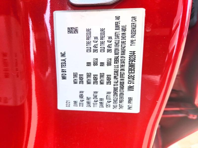 Продажа на аукционе авто 2021 Tesla Model 3, vin: 5YJ3E1EB5MF902844, номер лота: 62799596