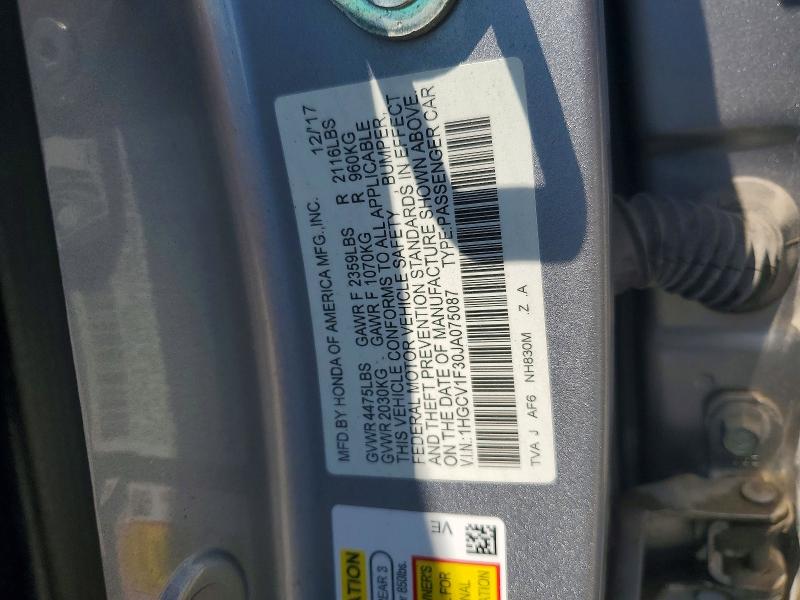 62299136 :رقم المزاد ، 1HGCV1F30JA075087 vin ، 2018 Honda Accord مزاد بيع