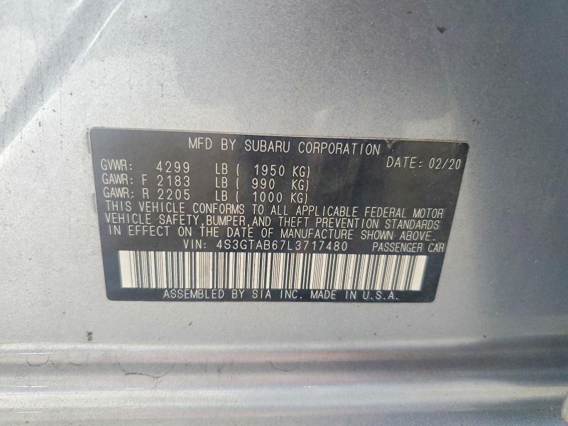 62852166 :رقم المزاد ، 4S3GTAB67L3717480 vin ، 2020 Subaru Impreza مزاد بيع
