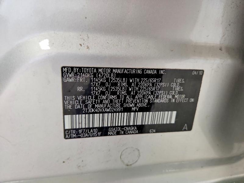 Продаж на аукціоні авто 2010 Toyota Rav4, vin: 2T3DK4DVXAW024991, номер лоту: 59891076