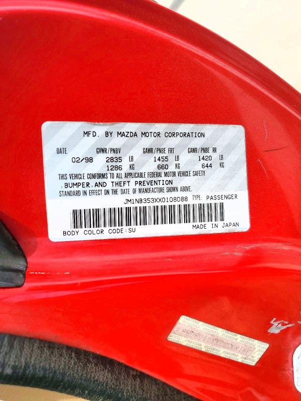 62053056 :رقم المزاد ، JM1NB353XX0108088 vin ، 1999 Mazda Mx-5 Miata مزاد بيع