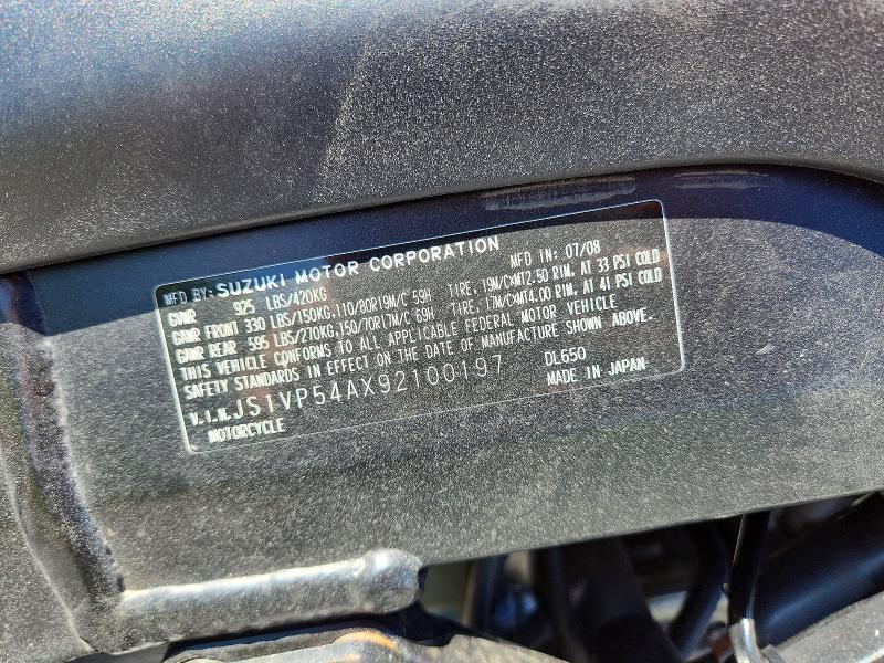 2009 Suzuki Dl650 მანქანა იყიდება აუქციონზე, vin: JS1VP54AX92100197, აუქციონის ნომერი: 61311196
