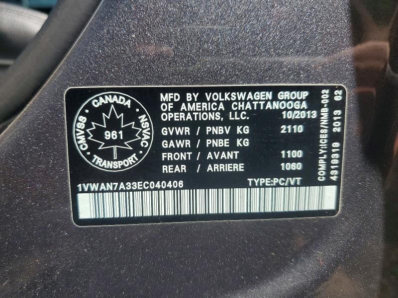 Aukcja sprzedaży 2015 Volkswagen Passat, vin: 1VWAN7A33EC040406, numer aukcji: 58449626