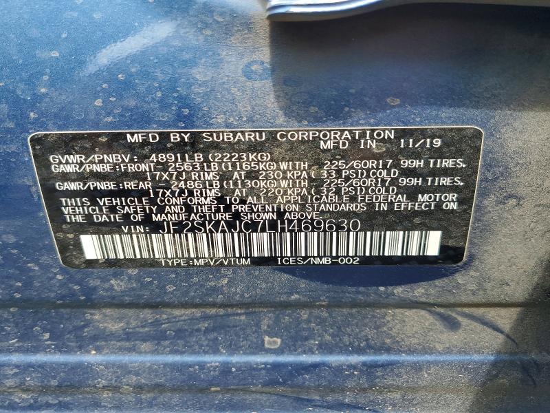 Продаж на аукціоні авто 2020 Subaru Forester, vin: JF2SKAJC7LH469630, номер лоту: 60636626