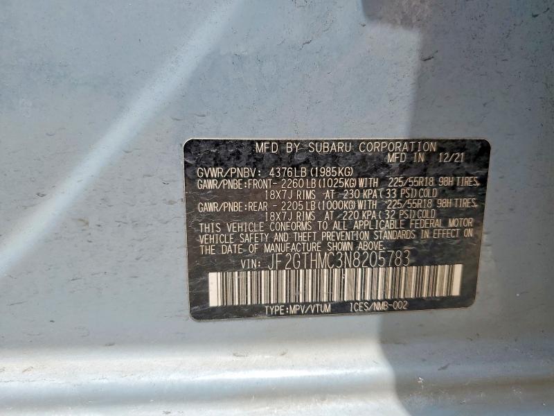 Продаж на аукціоні авто 2022 Subaru Crosstrek, vin: JF2GTHMC3N8205783, номер лоту: 61610086