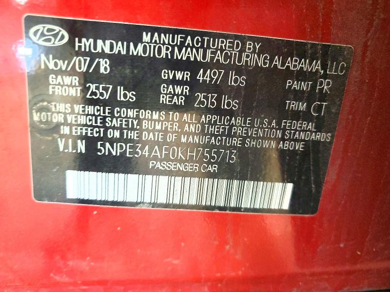 Продаж на аукціоні авто 2019 Hyundai Sonata, vin: 5NPE34AF0KH755713, номер лоту: 60792766