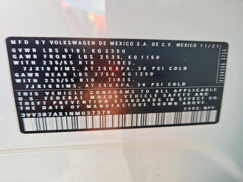 60447966 :رقم المزاد ، 3VV3B7AX1NM037379 vin ، 2022 Volkswagen Tiguan مزاد بيع