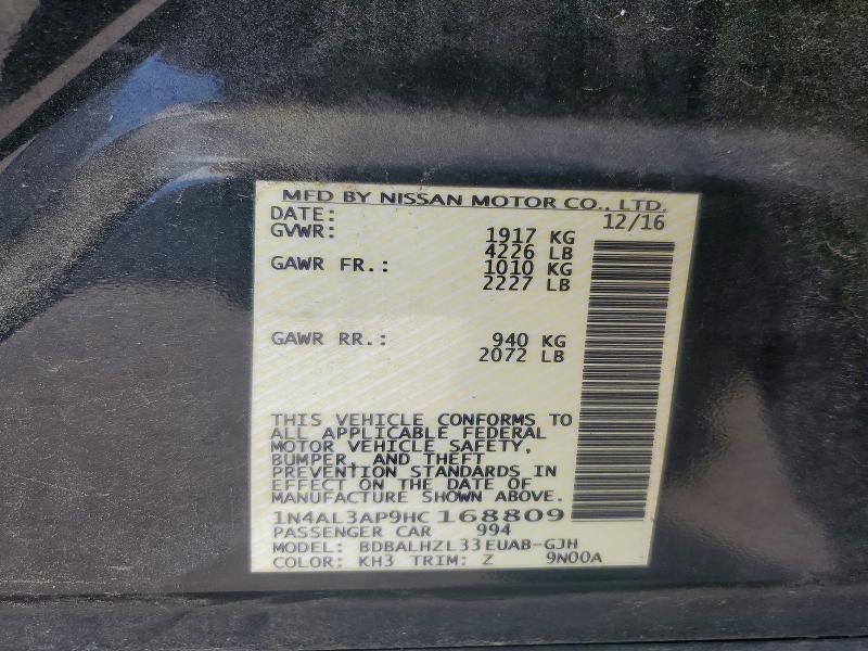 2017 Nissan Altima მანქანა იყიდება აუქციონზე, vin: 1N4AL3AP9HC168809, აუქციონის ნომერი: 60131946
