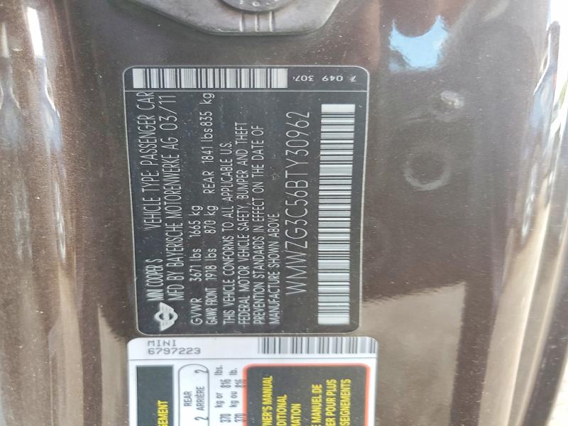 60600716 :رقم المزاد ، WMWZG3C56BTY30962 vin ، 2011 Mini Cooper مزاد بيع