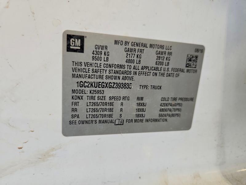 Aukcja sprzedaży 2016 Chevrolet Silverado, vin: 1GC2KUEGXGZ393835, numer aukcji: 62456426