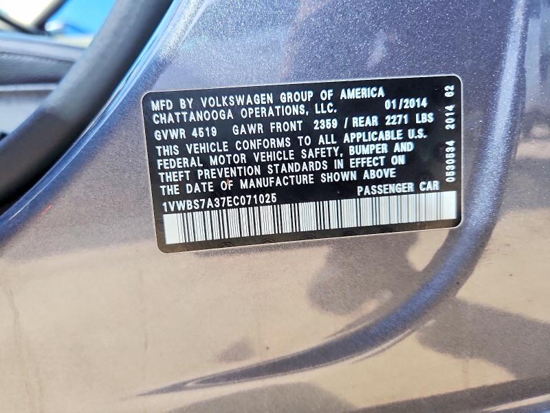 Aukcja sprzedaży 2014 Volkswagen Passat, vin: 1VWBS7A37EC071025, numer aukcji: 59308166