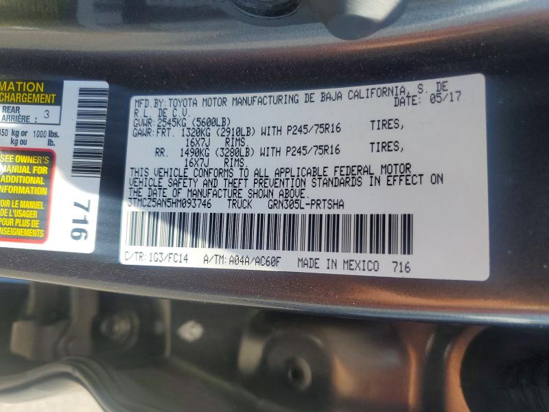 Aukcja sprzedaży 2017 Toyota Tacoma, vin: 3TMCZ5AN5HM093746, numer aukcji: 60138536