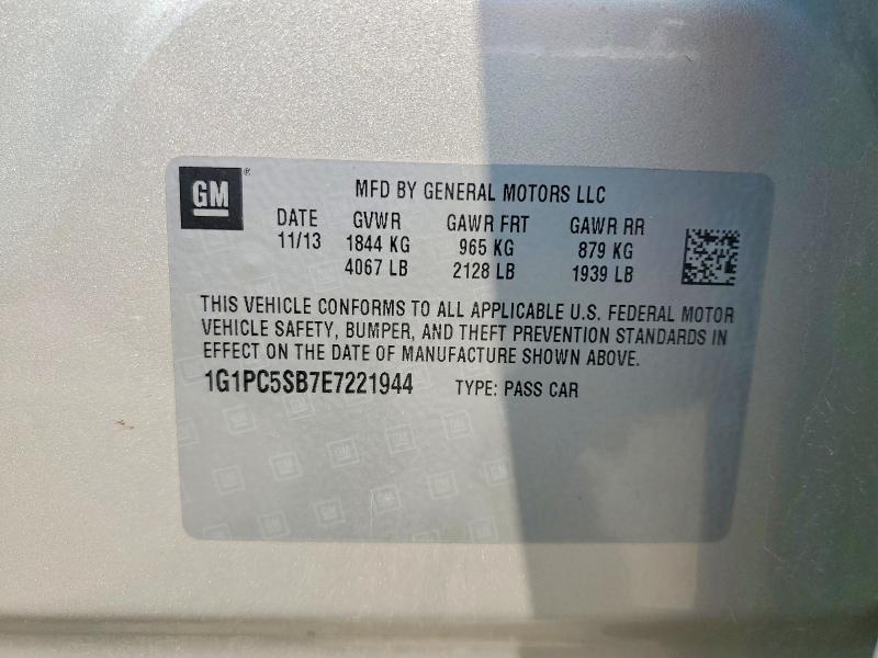 Продажа на аукционе авто 2014 Chevrolet Cruze, vin: 1G1PC5SB7E7221944, номер лота: 62943256