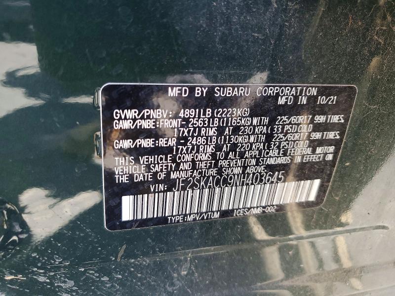 Продажа на аукционе авто 2022 Subaru Forester, vin: JF2SKACC9NH403645, номер лота: 62442696
