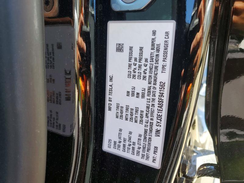 61249326 :رقم المزاد ، 5YJ3E1EA8SF941562 vin ، 2025 Tesla Model 3 مزاد بيع