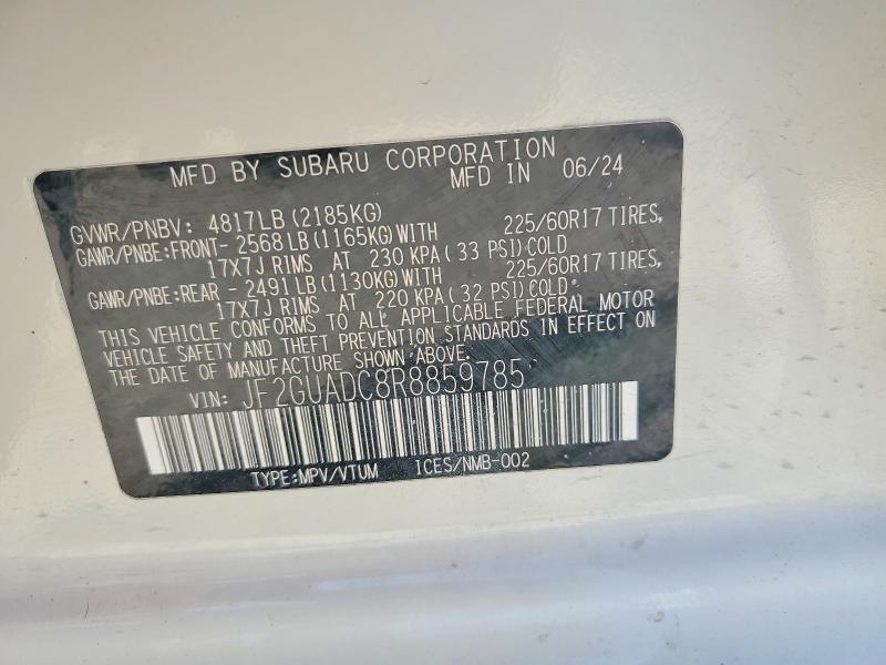 Aukcja sprzedaży 2024 Subaru Crosstrek, vin: JF2GUADC8R8859785, numer aukcji: 59920106