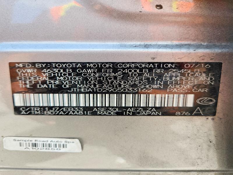 Aukcja sprzedaży 2016 Lexus Is, vin: JTHBA1D29G5033162, numer aukcji: 57416996