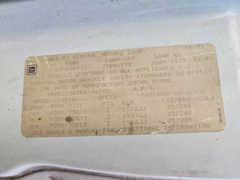 1994 Chevrolet Blazer მანქანა იყიდება აუქციონზე, vin: 1GNCS18W5R0106700, აუქციონის ნომერი: 60888436