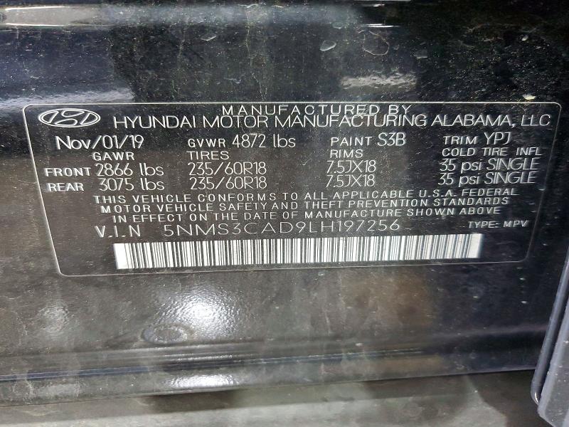 60685056 :رقم المزاد ، 5NMS3CAD9LH197256 vin ، 2020 Hyundai Santa Fe مزاد بيع