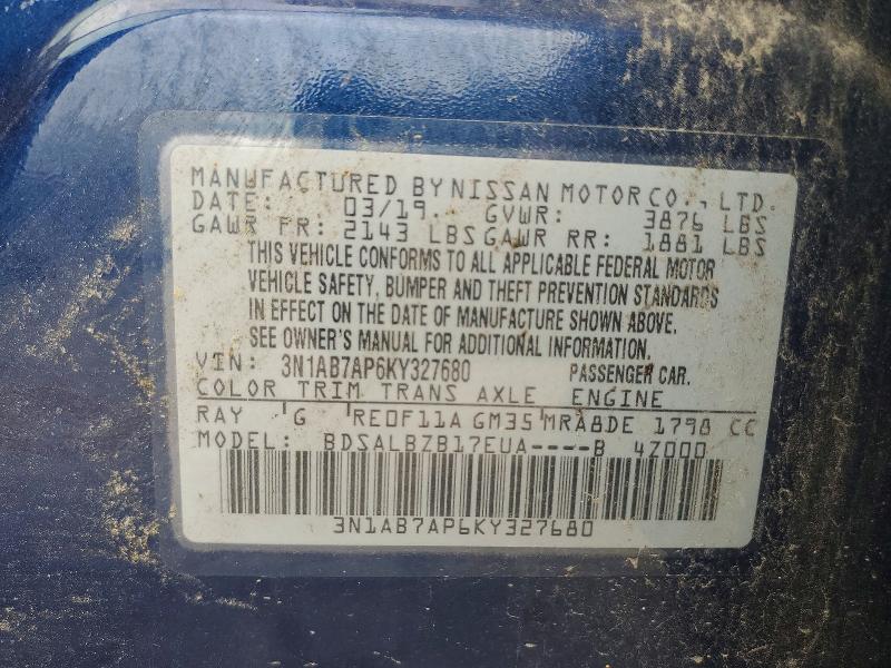 2019 Nissan Sentra მანქანა იყიდება აუქციონზე, vin: 3N1AB7AP6KY327680, აუქციონის ნომერი: 62120476