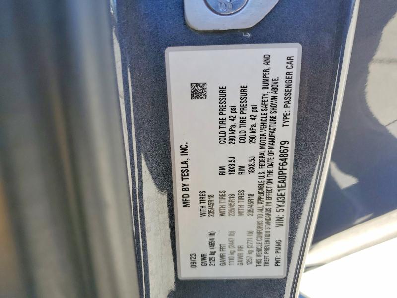 62818156 :رقم المزاد ، 5YJ3E1EA0PF648679 vin ، 2023 Tesla Model 3 مزاد بيع