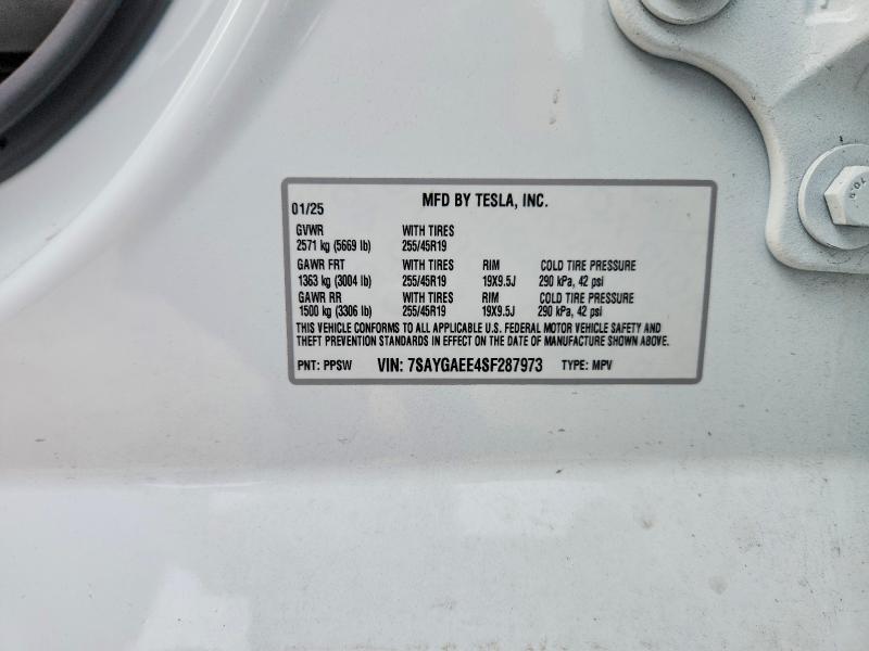 Aukcja sprzedaży 2025 Tesla Model Y, vin: 7SAYGAEE4SF287973, numer aukcji: 61866406