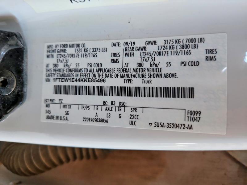62146006 :رقم المزاد ، 1FTEW1E44KKE85496 vin ، 2019 Ford F150 مزاد بيع