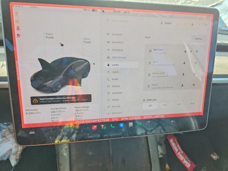 57539056 :رقم المزاد ، 5YJ3E1EBXMF927948 vin ، 2021 Tesla Model 3 مزاد بيع