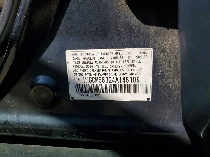 Продаж на аукціоні авто 2004 Honda Accord, vin: 1HGCM56324A146109, номер лоту: 62124266