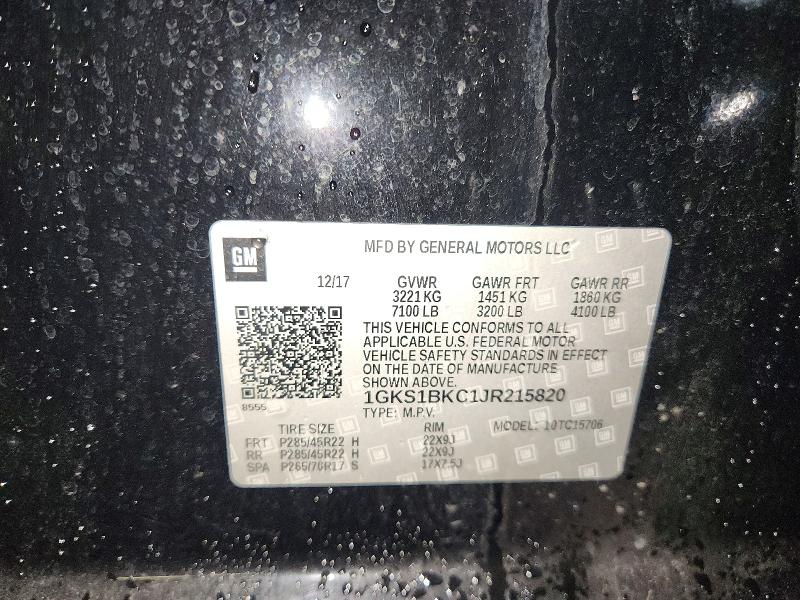 61813496 :رقم المزاد ، 1GKS1BKC1JR215820 vin ، 2018 Gmc Yukon مزاد بيع