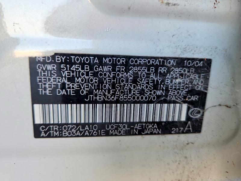 Aukcja sprzedaży 2005 Lexus Ls, vin: JTHBN36F855000070, numer aukcji: 59315436