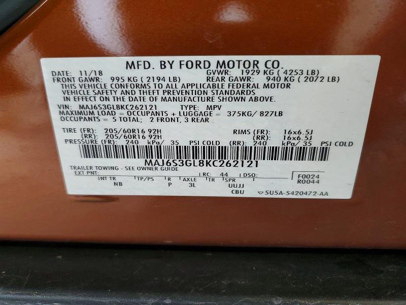 Aukcja sprzedaży 2019 Ford Ecosport, vin: MAJ6S3GL8KC262121, numer aukcji: 61419286