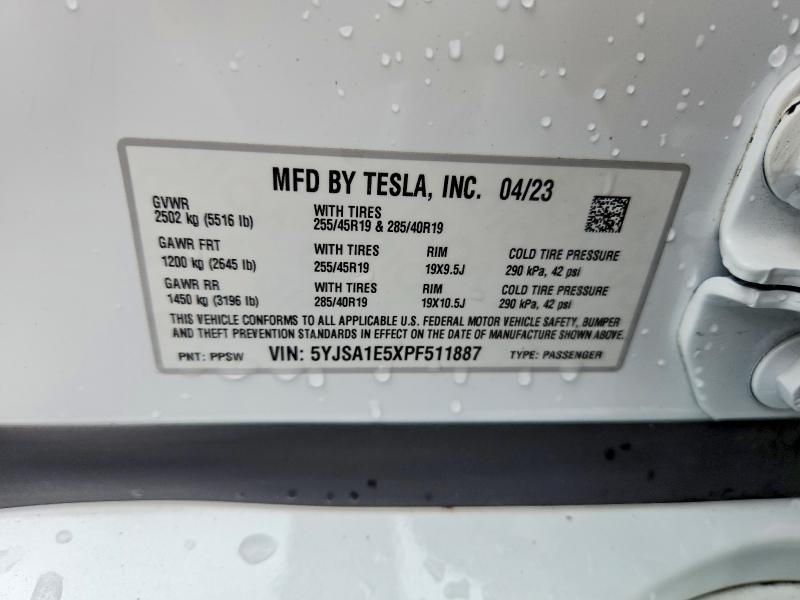 Продажа на аукционе авто 2023 Tesla Model S, vin: 5YJSA1E5XPF511887, номер лота: 60561986