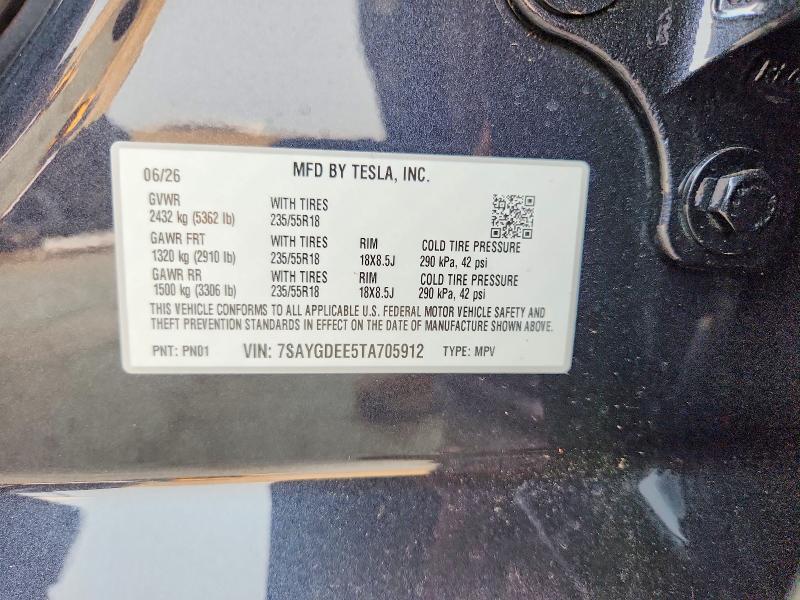 61666886 :رقم المزاد ، 7SAYGDEE5TA705912 vin ، 2026 Tesla Model Y مزاد بيع