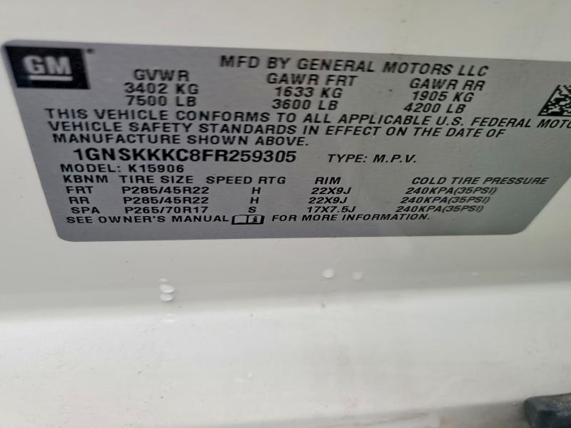 Aukcja sprzedaży 2015 Chevrolet Suburban, vin: 1GNSKKKC8FR259305, numer aukcji: 59631546